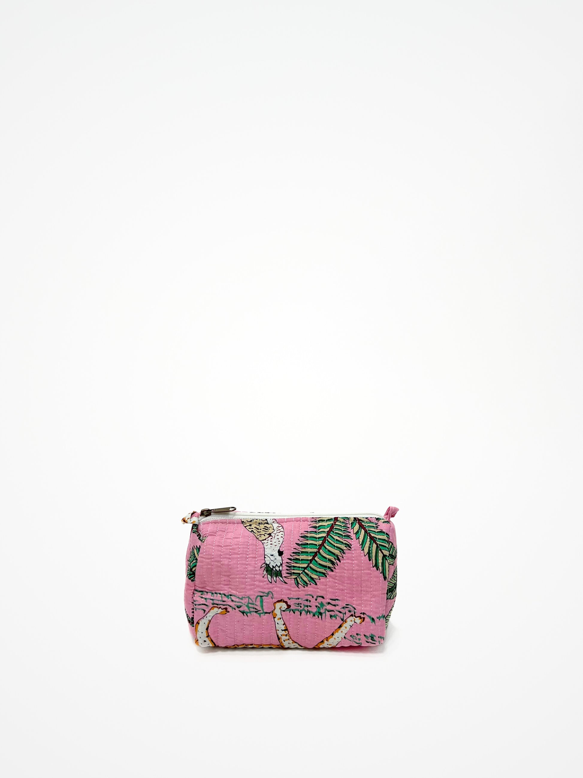 Beauty Case In Cotone Stampa Giungla Tigri Rosa, Tiger Print Cotton Pink Beauty Case 